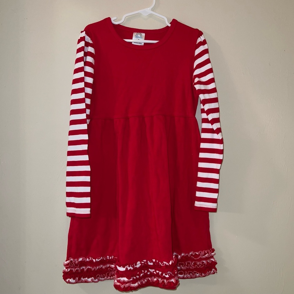 NWOT Red Striped Long Sleeve Ruffle Dress